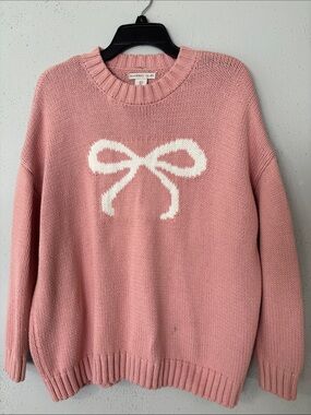 Sincerely Jules Pink Bow oversized Crewneck Sweater size Small
